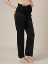 Maternity Stretchy Cotton Wide Leg Trousers-Black