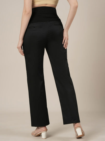 Maternity Stretchy Cotton Wide Leg Trousers-Black