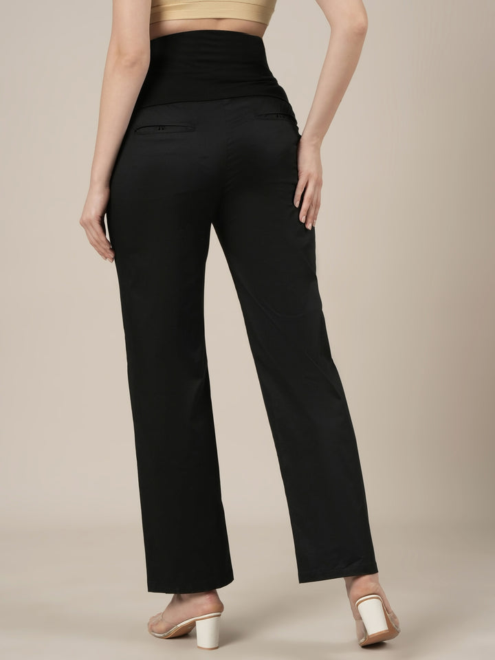 Maternity Stretchy Cotton Wide Leg Trousers-Black