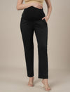 Stretchy Cotton Tapered Fit Maternity Trousers-Black