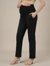 Stretchy Cotton Tapered Fit Maternity Trousers-Black