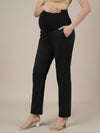 Stretchy Cotton Tapered Fit Maternity Trousers-Black