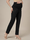 Stretchy Cotton Tapered Fit Maternity Trousers-Black