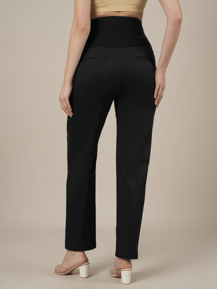 Stretchy Cotton Tapered Fit Maternity Trousers-Black