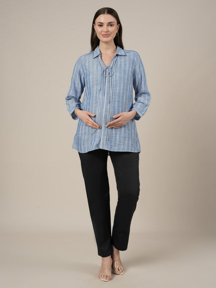 Stretchy Cotton Tapered Fit Maternity Trousers-Black