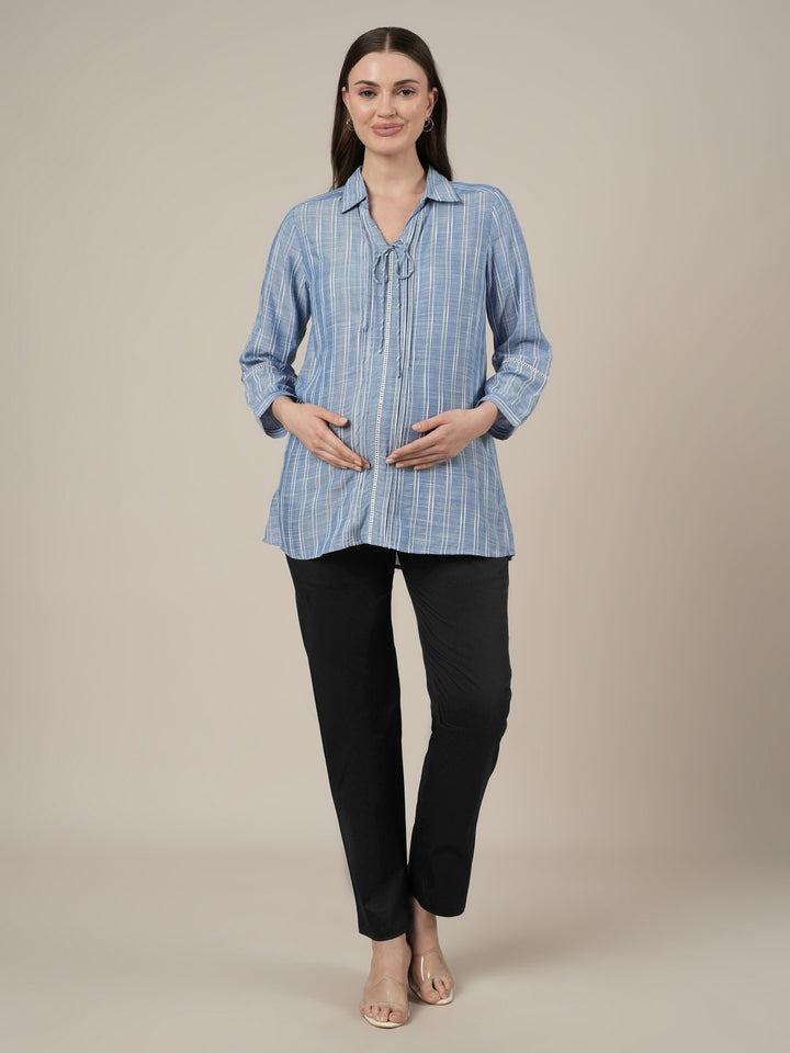 Stretchy Cotton Tapered Fit Maternity Trousers-Black