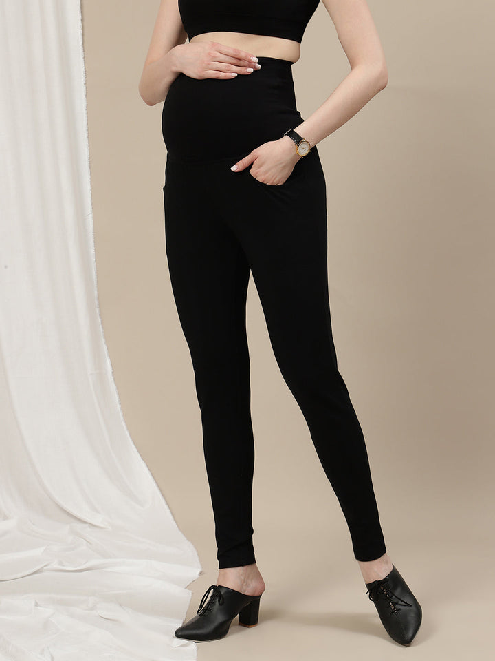 Maternity Ponte Treggings Pants- Black