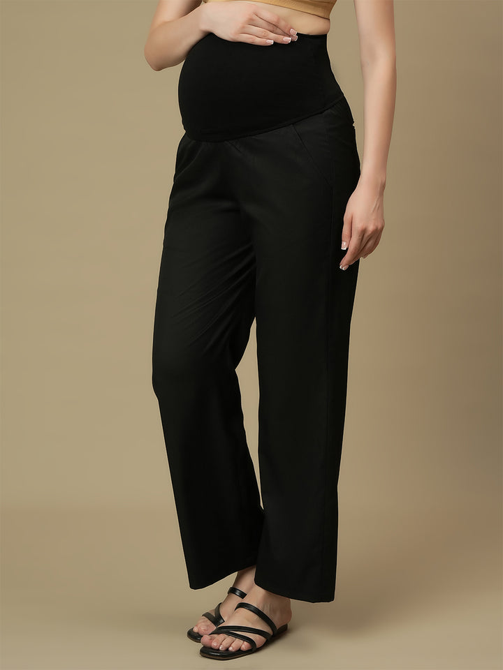 Black Maternity Wide-leg Formal Trousers