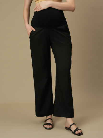 Black Maternity Wide-leg Formal Trousers