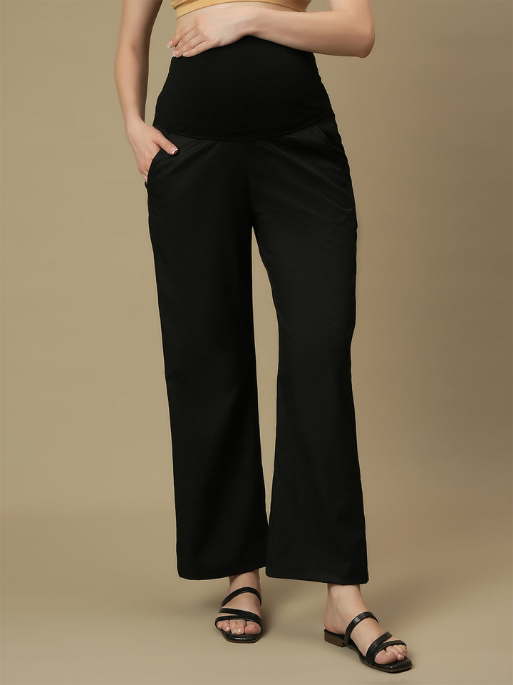 Black Maternity Wide-leg Formal Trousers