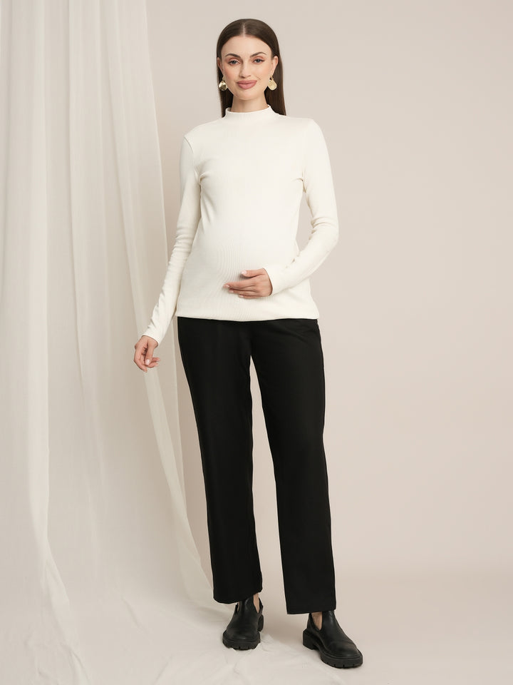 Maternity Winter Wide-Leg Woolen Pants - Black