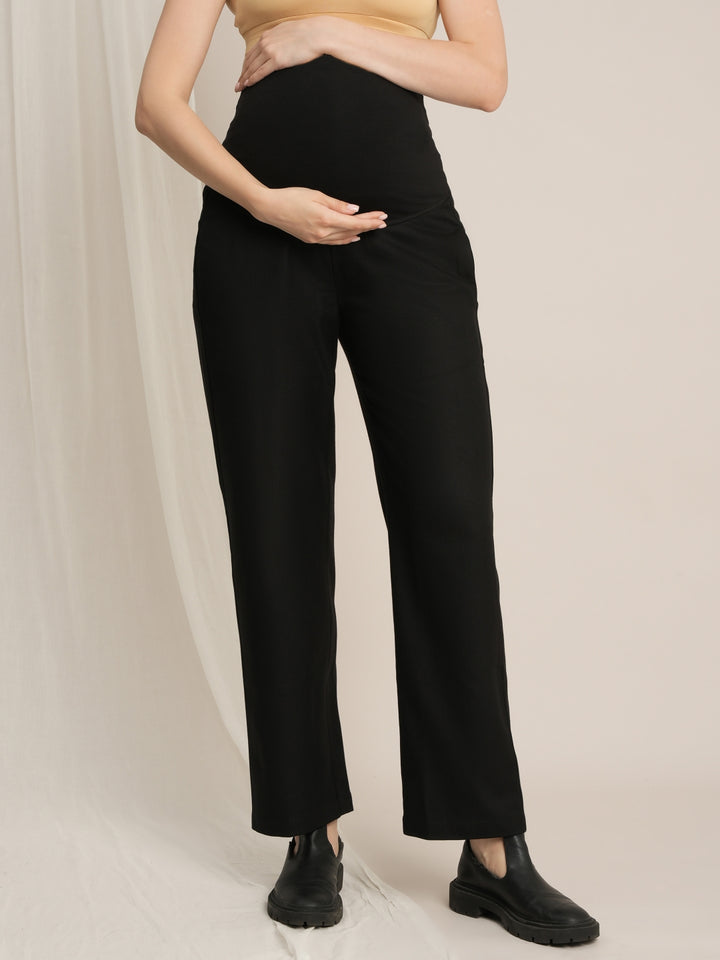 Maternity Winter Wide-Leg Woolen Pants - Black