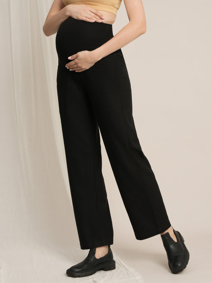 Maternity Winter Wide-Leg Woolen Pants - Black