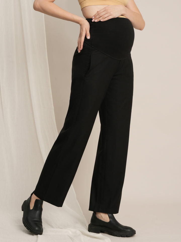 Maternity Winter Wide-Leg Woolen Pants - Black