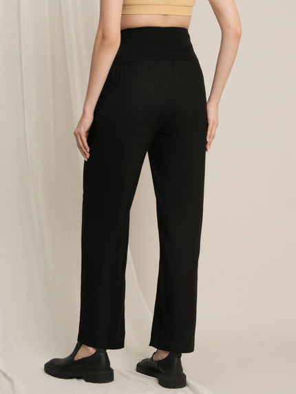 Maternity Winter Wide-Leg Woolen Pants - Black