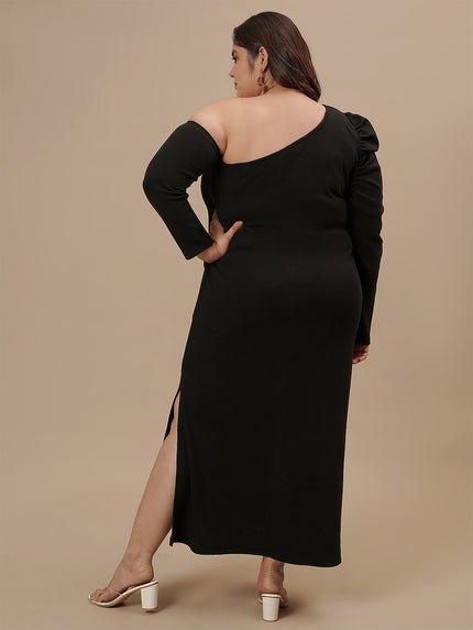 Black Plus Size One Shoulder Dress