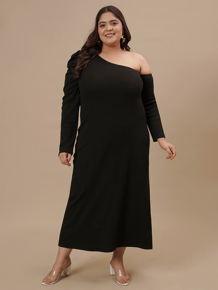 Black Plus Size One Shoulder Dress