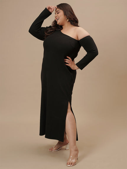 Black Plus Size One Shoulder Dress