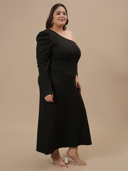 Black Plus Size One Shoulder Dress