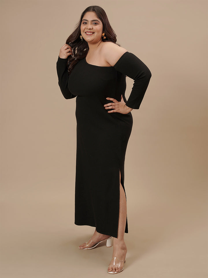 Black Plus Size One Shoulder Dress