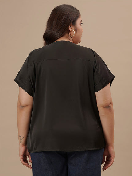 Black Satin Plus Size Top
