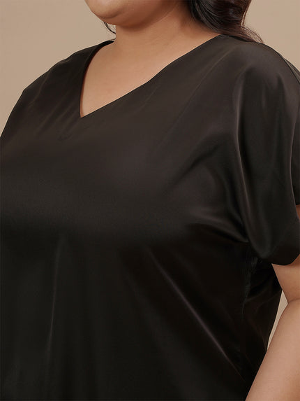 Black Satin Plus Size Top