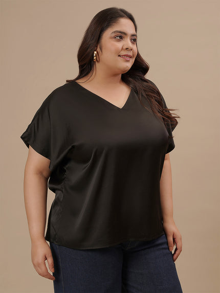 Black Satin Plus Size Top