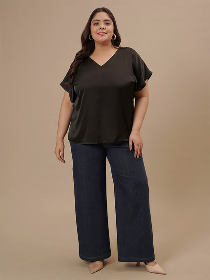 Black Satin Plus Size Top