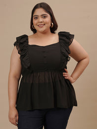 Black Sleeveless Plus Size Peplum Top
