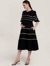 Black Tiered Maternity Midi Dress