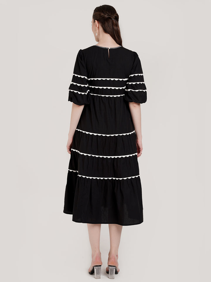 Black Tiered Maternity Midi Dress