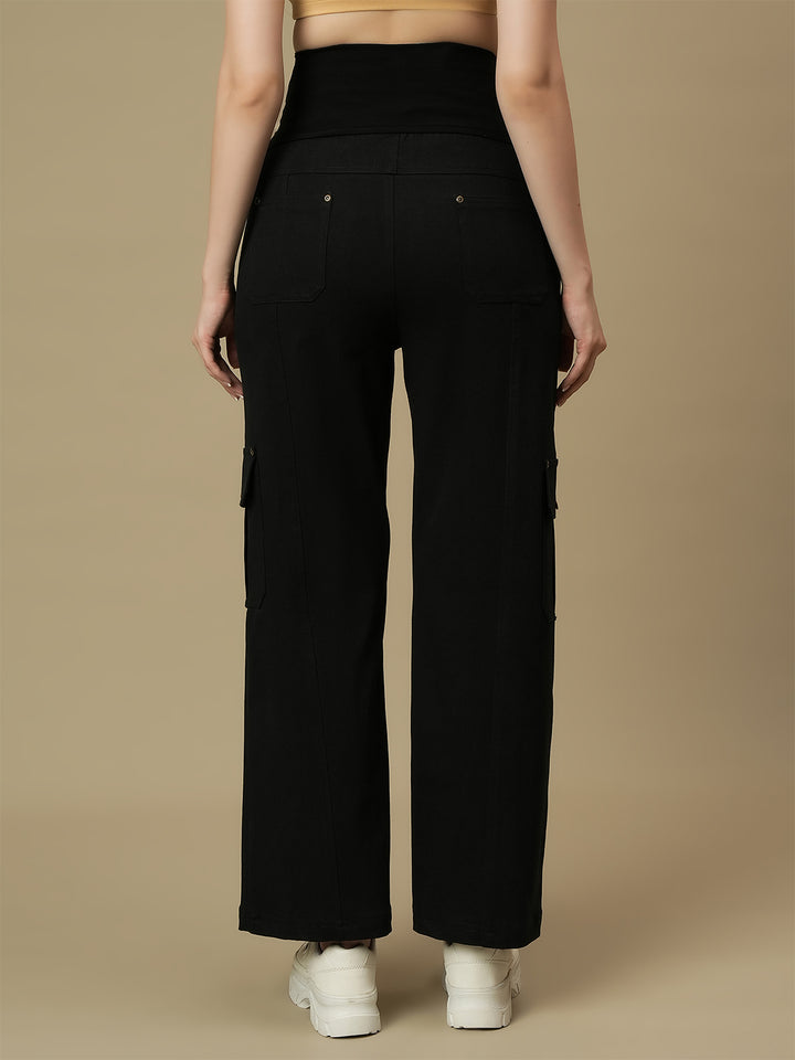 Black Wide-leg Maternity Cargo Jeans