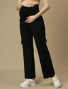Black Wide-leg Maternity Cargo Jeans