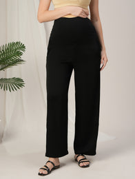 Black Wide-Leg Maternity Korean Pants