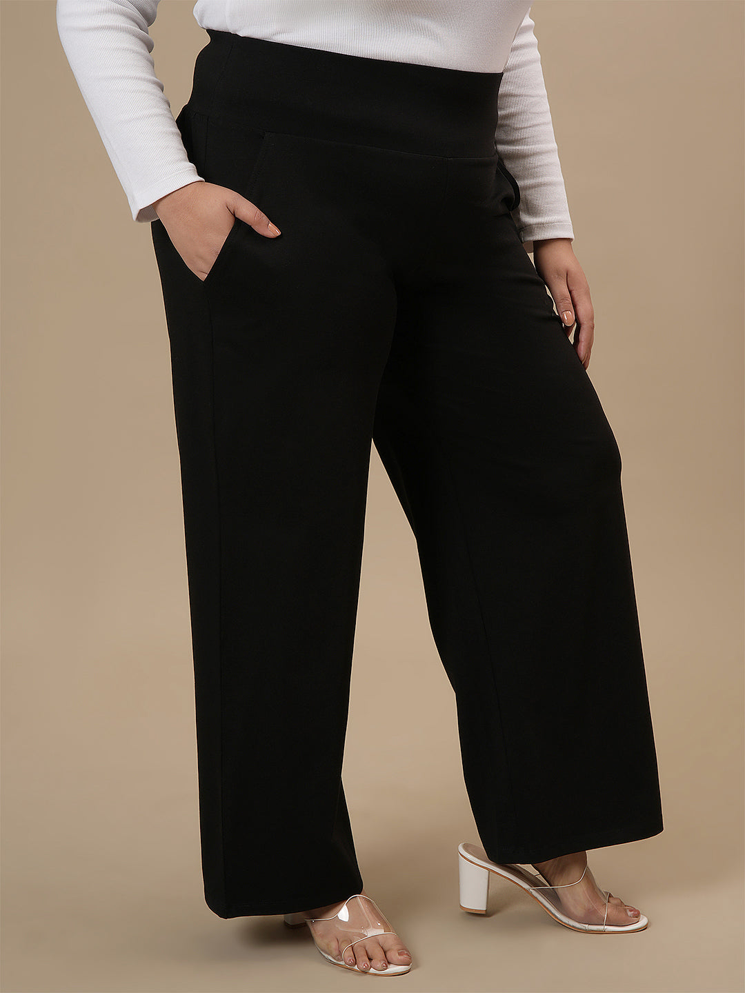 Black Wide Leg Plus Size Pants Black L1