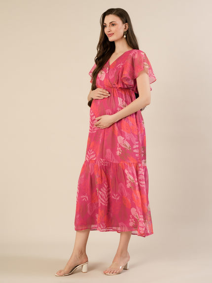 Chiffon Maternity Dress- Pink