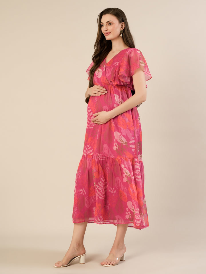 Chiffon Maternity Dress- Pink