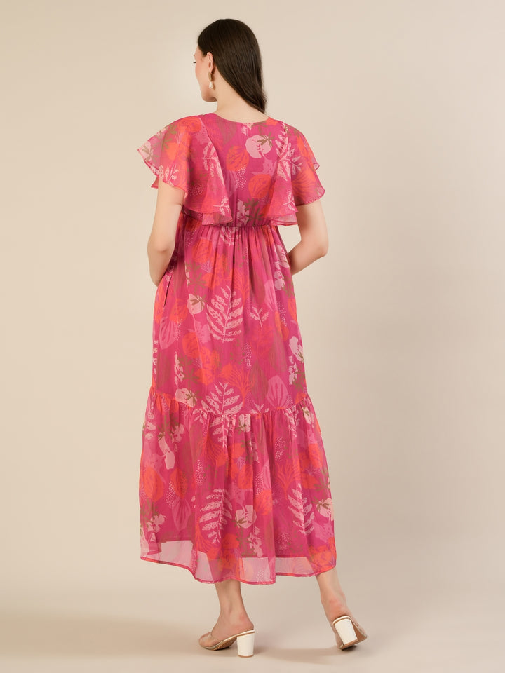 Chiffon Maternity Dress- Pink