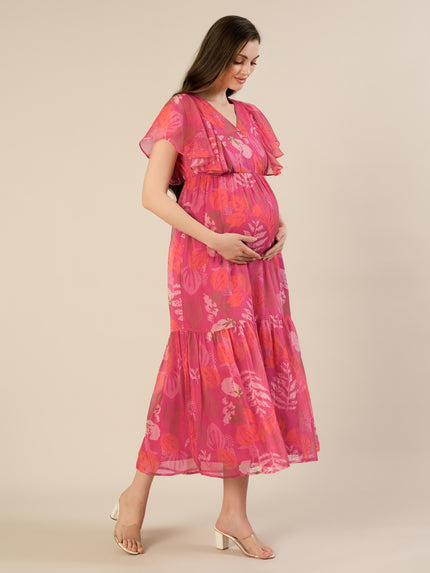Chiffon Maternity Dress- Pink