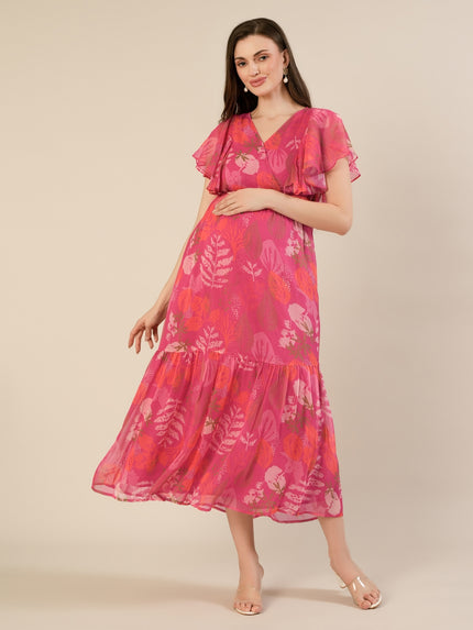 Chiffon Maternity Dress- Pink