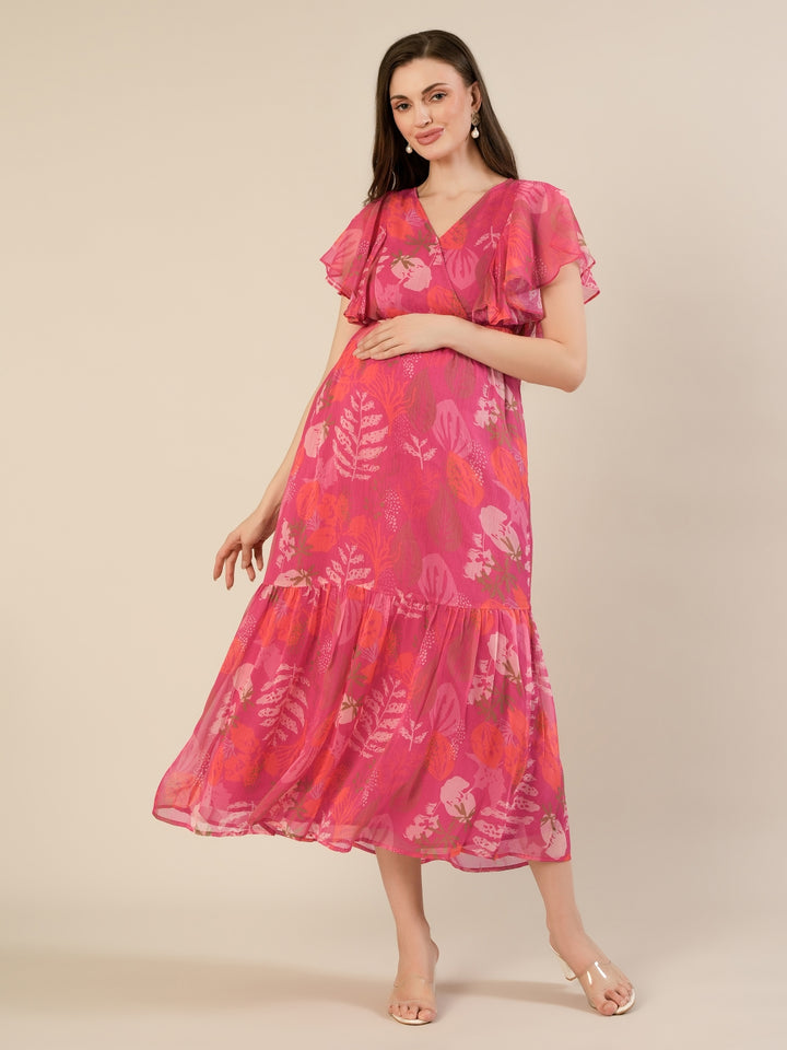 Chiffon Maternity Dress- Pink