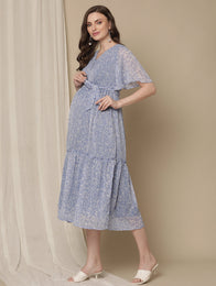 Blue Floral Nursing Midi Dress