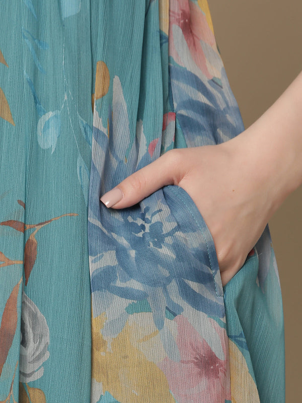Blue Chiffon Maternity Dress