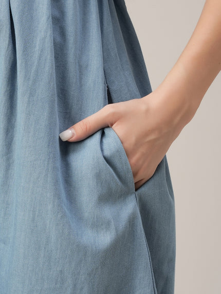 Maternity & Nursing Blue Denim Smocked Midi Dress