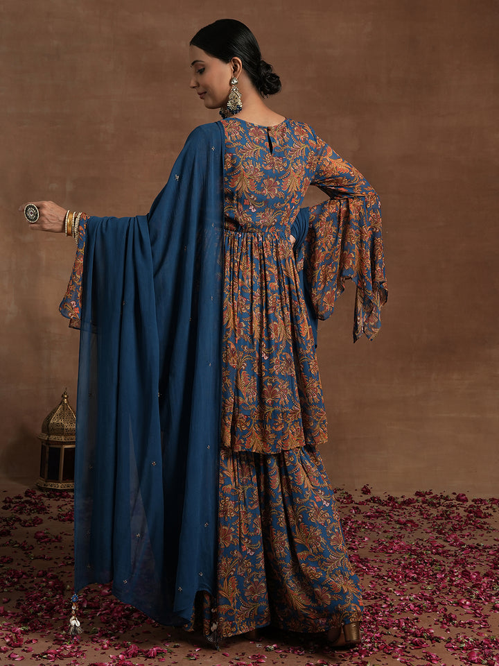 Blue Embellished Paisley Maternity Gharara Set