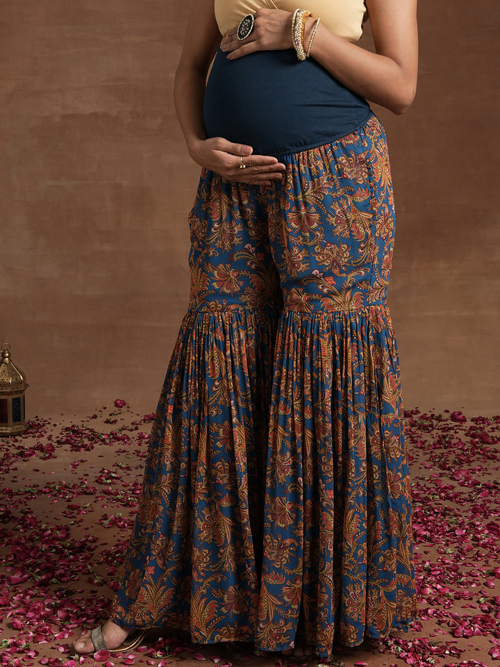 Blue Embellished Paisley Maternity Gharara Set