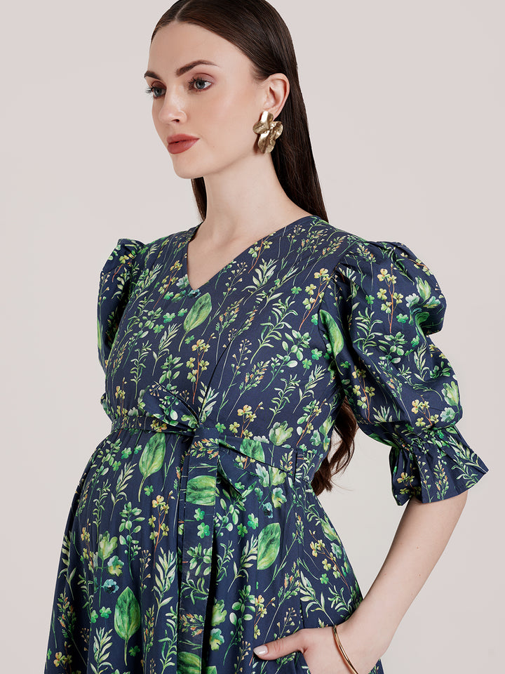 Blue Floral Maternity Dress