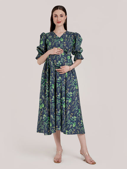Blue Floral Maternity Dress