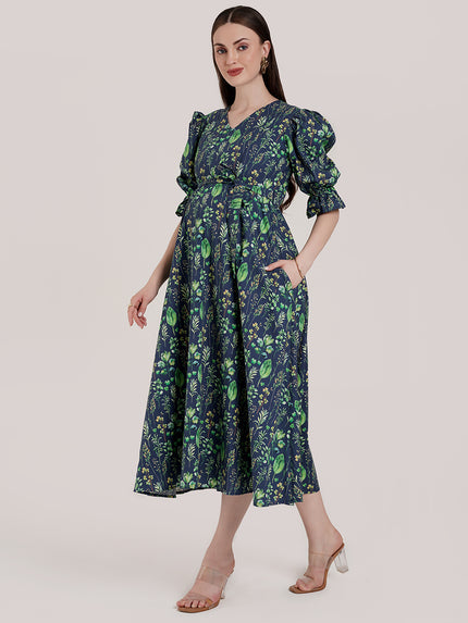 Blue Floral Maternity Dress