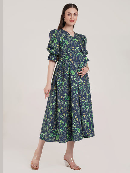 Blue Floral Maternity Dress